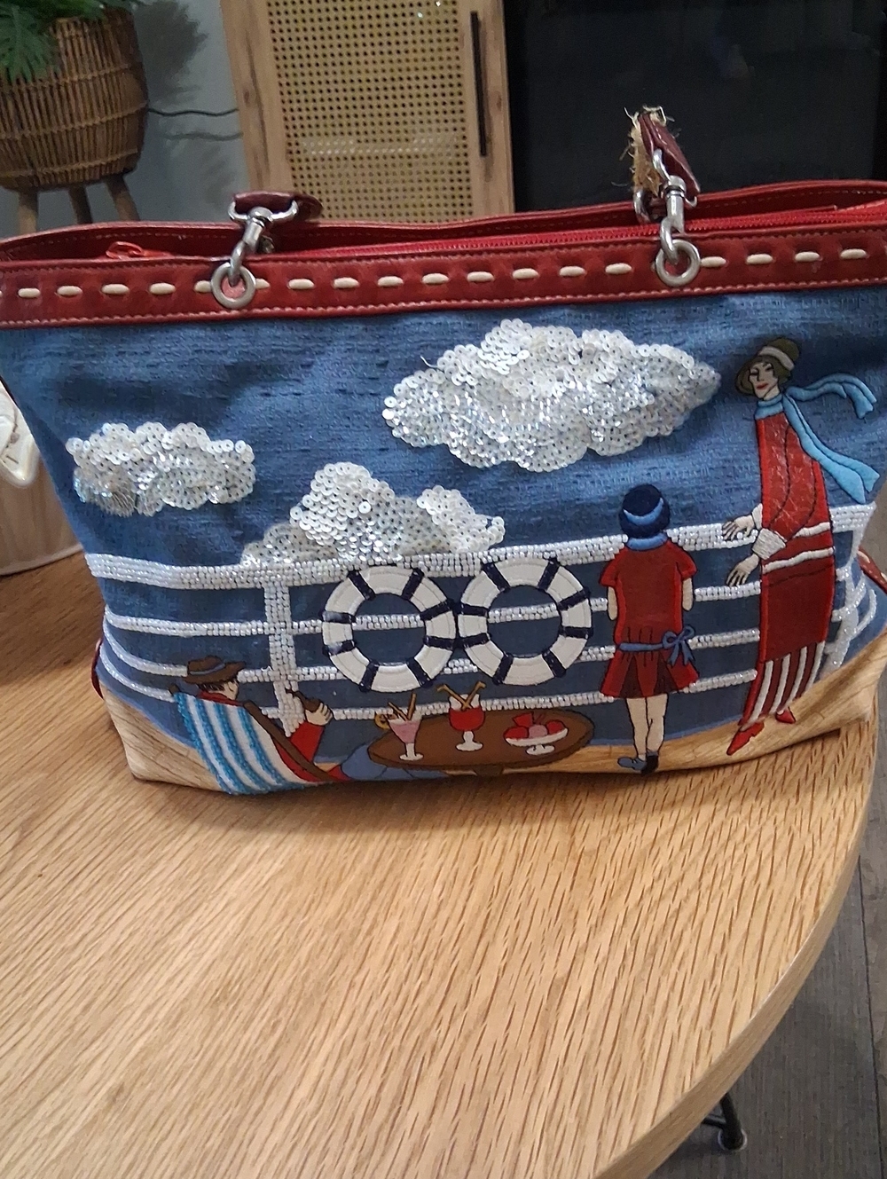 Isabella Fiore Family European Cruise Vacation Sequin Embroidered ShoulderTote